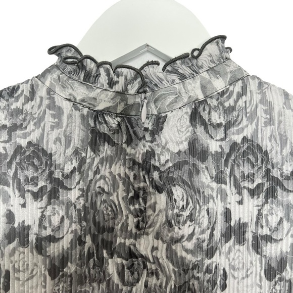 Ganni Floral Print Plisse Crepe de Chine Midi Dress Phantom Gray Size 36 NEW - Picture 12 of 16